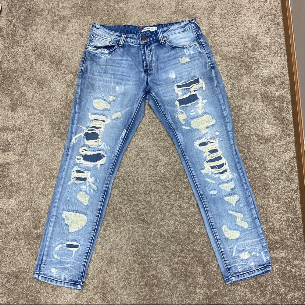 Ripped Blue Denim Jeans for Men Size 34